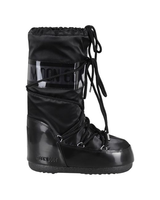Moon Boot Black Schwarze Satin Icon Glance Stiefel