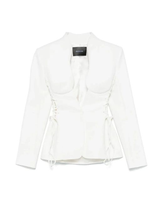 Mugler Jassen ,Wit ,Leer Sneeuwkanten Jas in het White