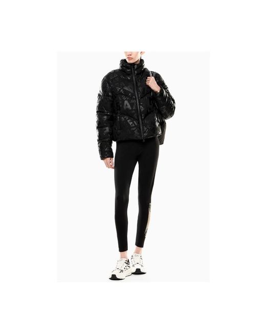 EA7 Jassen ,Zwart ,Nylon Nylon Gewatteerde Jas Met All-Over Monogramprint in het Black