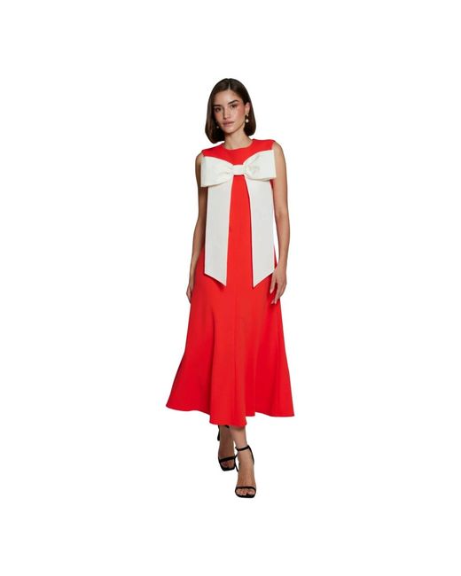 Moskada Kleedjes ,Rood ,Rode Crepe Jurk Met Witte Strik in het Red