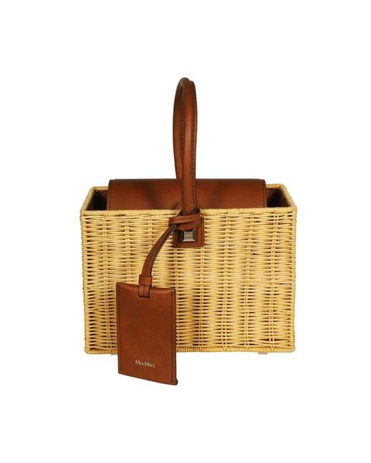Max Mara Brown Raffia Handtasche Mit Klappenverschluss