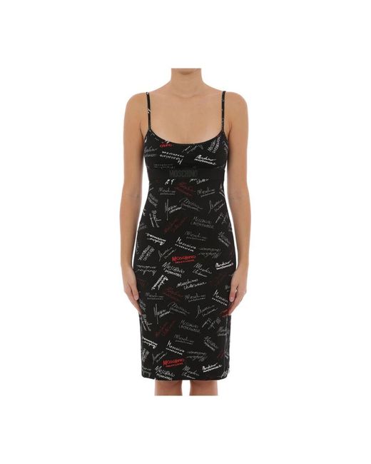 Moschino Black Signaturdruck Schwarzes Baumwoll-T-Shirt