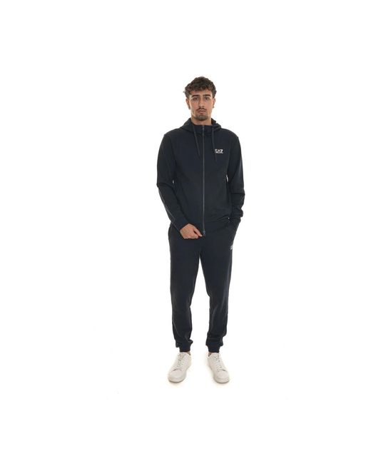 EA7 Fitness ,Blauw ,Katoen Hoodie Met Rits En Zakken in het Blue voor heren