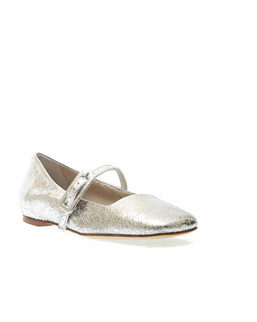 Halmanera Schoenen ,Grijs ,Leer Zilveren Leren Ballerina's in het White