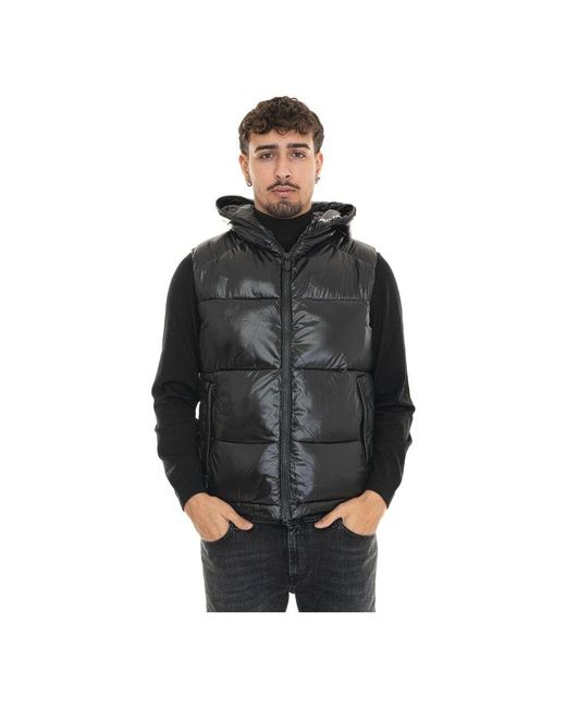 Save The Duck Gesteppte dexter weste mit kapuze und glanzeffekt in Black für Herren