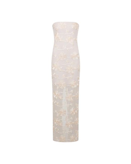 ROTATE BIRGER CHRISTENSEN White Besticktes Langes Kleid Mit Hinterem Schlitz