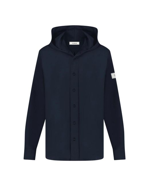 flâneur Hoodies & Sweatvesten ,Blauw ,Leer Hoodie in het Blue voor heren