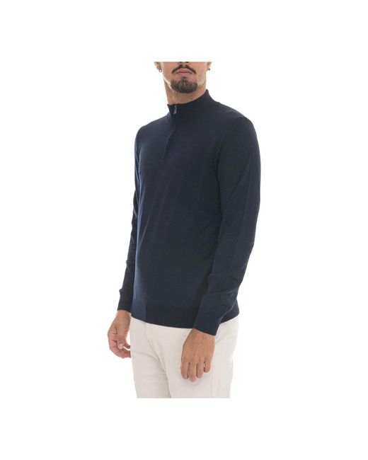 Boss Truien & Vesten ,Blauw ,Wol Halve Rits Wollen Trui Met Logo in het Blue voor heren