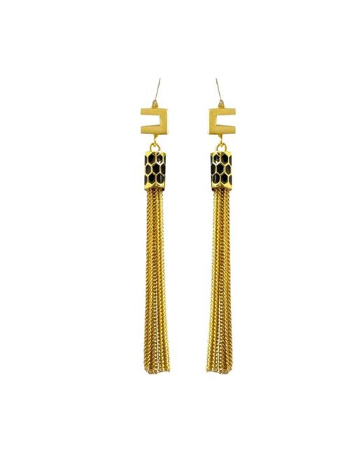 Elisabetta Franchi Yellow Goldene Logo Lange Ohrringe