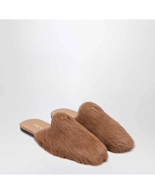 Prada Brown Sandy Hairy-Effect Sabot
