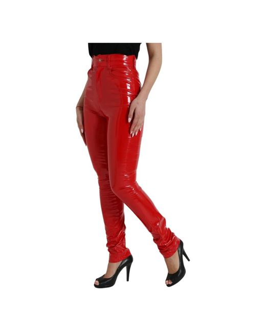 Dolce & Gabbana Red Luxuriöse rote high-waist skinny hose