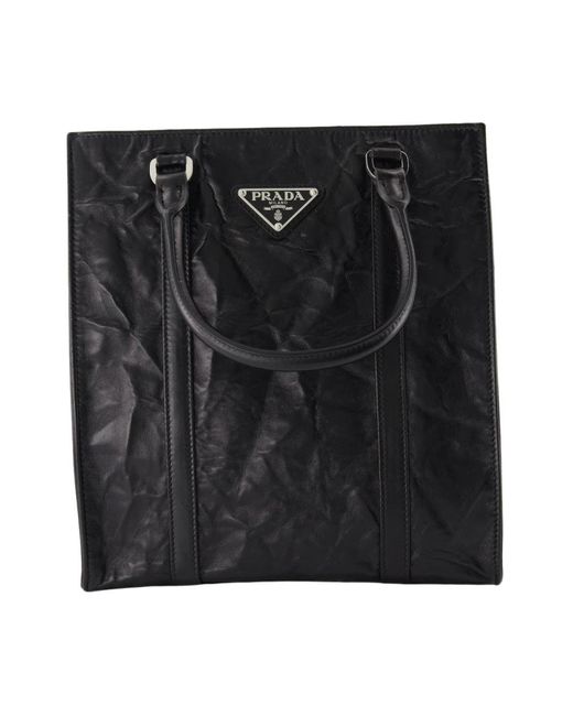 Prada Black Handtasche mit verstellbarem riemen und metall-logo