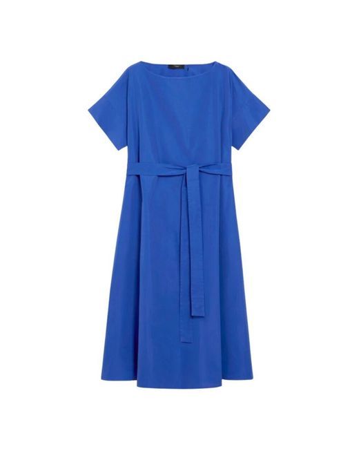 Weekend by Maxmara Blue Blaues Taffeta Midi Kleid