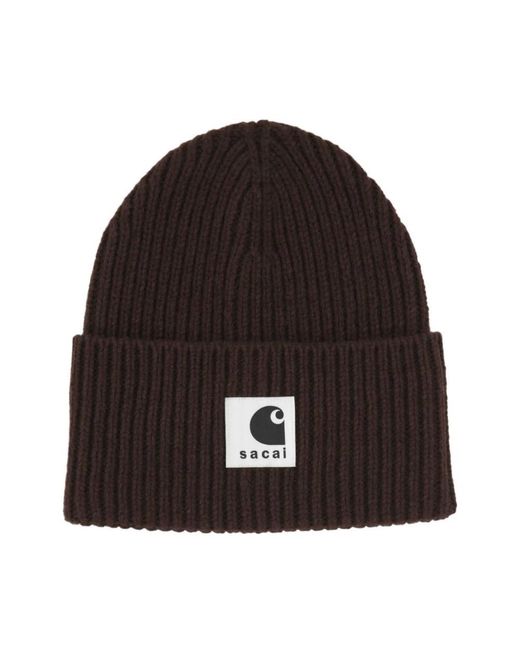 Sacai Black Gerippte Strickmütze