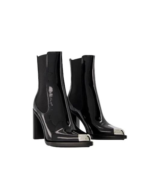 McQueen Black Leather Ankle Boots