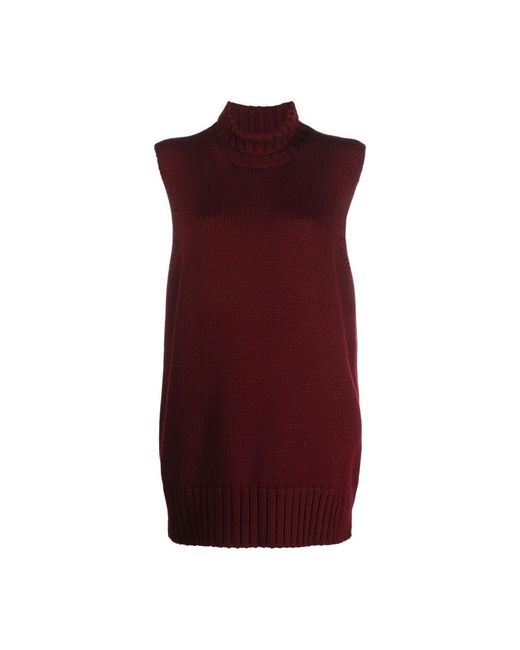 Jil Sander Truien & Vesten ,Rood ,Wol Wollen Coltrui Vest in het Purple