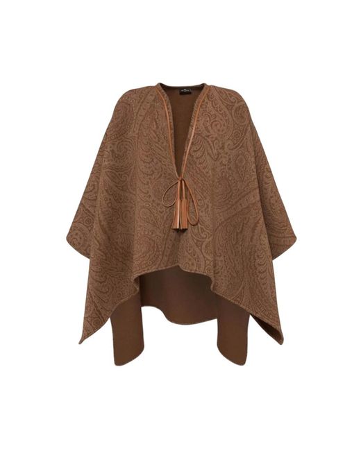 Etro Jassen ,Bruin ,Wol Paisley Jacquard Wol-Kasjmier Cape in het Brown