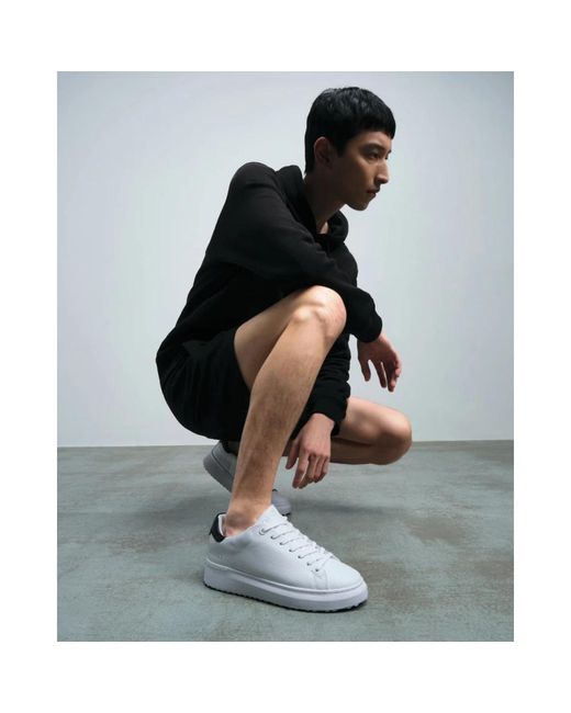 Mallet London Weiße schwarze tab leder sneaker in White für Herren