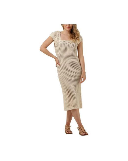 Object Natural Midi Strickkleid Sandfarbe