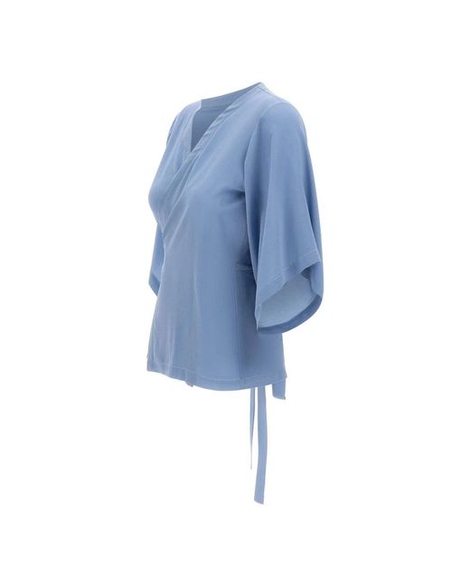 Kangra Zijden Wikkelblouse in het Blue