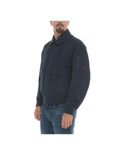 Boss Jassen ,Blauw ,Polyester Stijlvolle Bomberjack Met Ritssluiting in het Blue voor heren