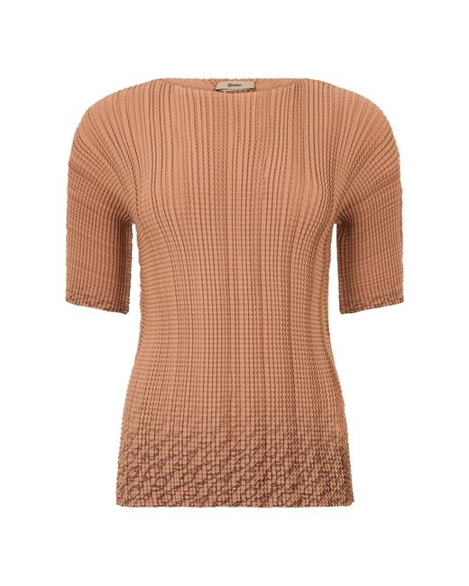 Herno Overhemden ,Leer Fitted Short-Sleeve Top With Texture in het Brown