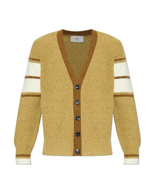 AMI Truien & Vesten ,Groen ,Wol V-Neck Cardigan in het Yellow voor heren