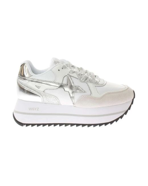 Sneakers bianco-argento dettagli specchio plateau di W6yz in White