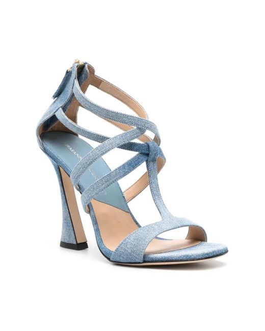 Ermanno Scervino Blue Blaue denim high heel gewebte sandalen