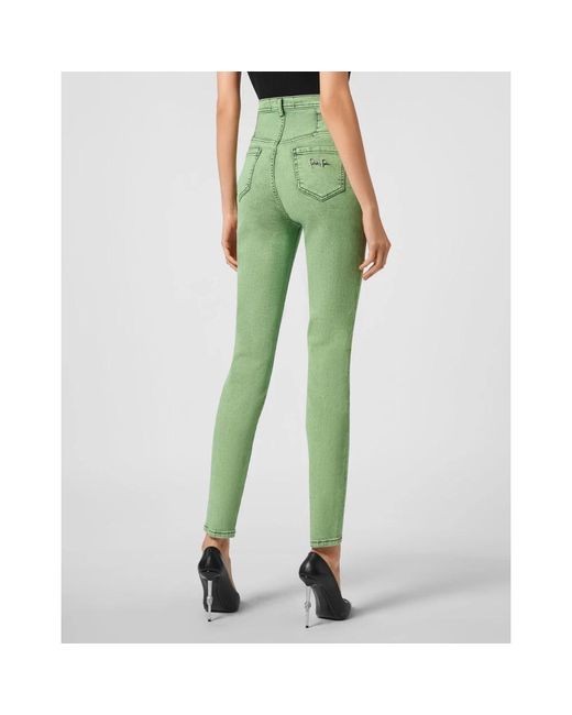 Philipp Plein Overdyed Stretch Super High-Waist Jeggings in het Green