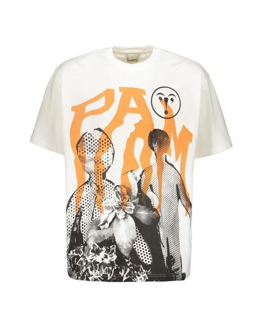Pam Tops ,Wit ,Katoen Katoenen T-Shirt Met Ribboord Halslijn Print in het Metallic voor heren