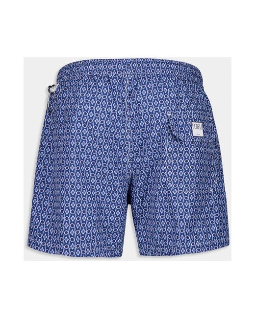 Fedeli Badmode ,Blauw ,Polyester Blauwe Vintage Patroon Zwembroek in het Blue voor heren