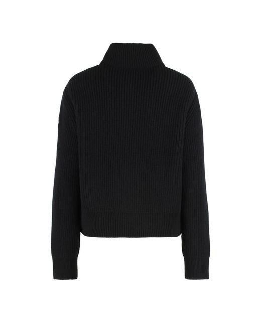Moncler Jassen ,Zwart ,Wol Cardigan Met Gewatteerd Voorpand in het Black