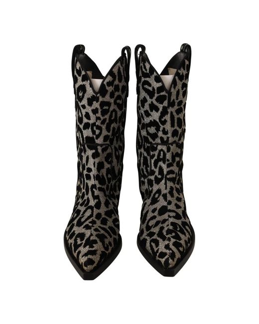 Dolce & Gabbana Black Leopard Cowboy Boots Shoes