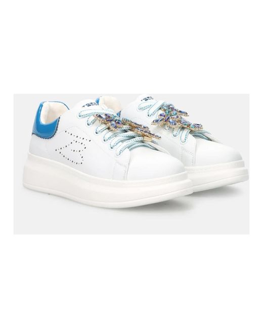 Tosca Blu Blue Weiße leder slip-on sneaker mit strass-detail