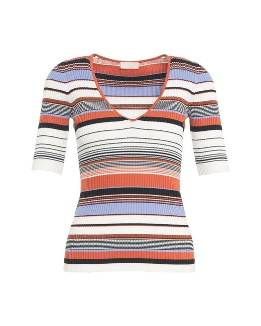 Liu Jo Multicolor Gestreifter Stricktop V-Ausschnitt Strass
