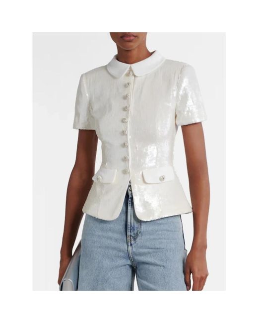 Self-Portrait Sequin Tailored Top in het White