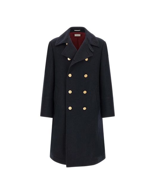 Brunello Cucinelli Double-Breasted Crest-Button Coat in het Blue voor heren