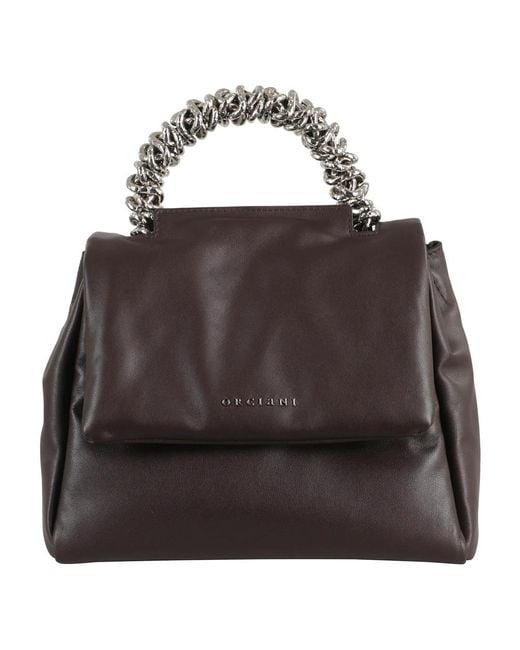 Orciani Black Kleine Schokoladenlederhandtasche Sveva Nappa