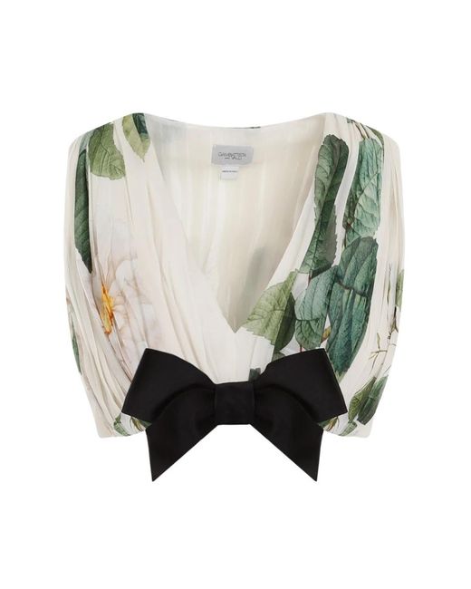 Top in seta stampato magnolia bianco di Giambattista Valli in Green