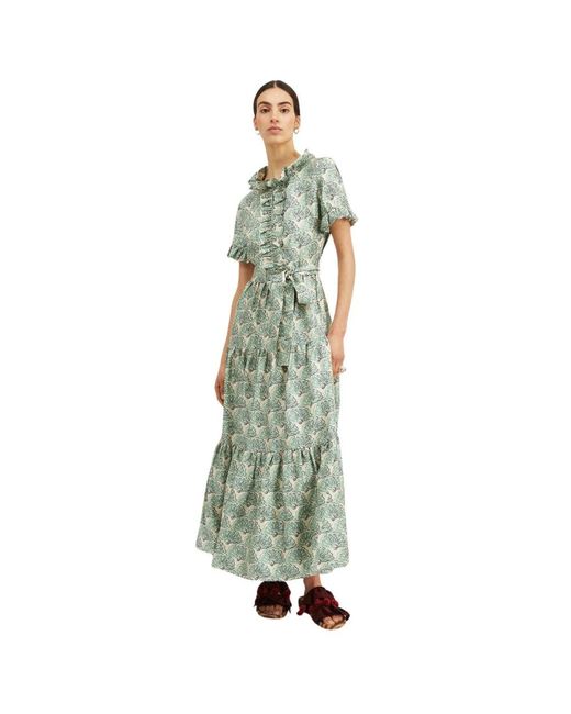 LaDoubleJ Kleedjes ,Groen ,Elegante Zijden Jurk Met Volants in het Green