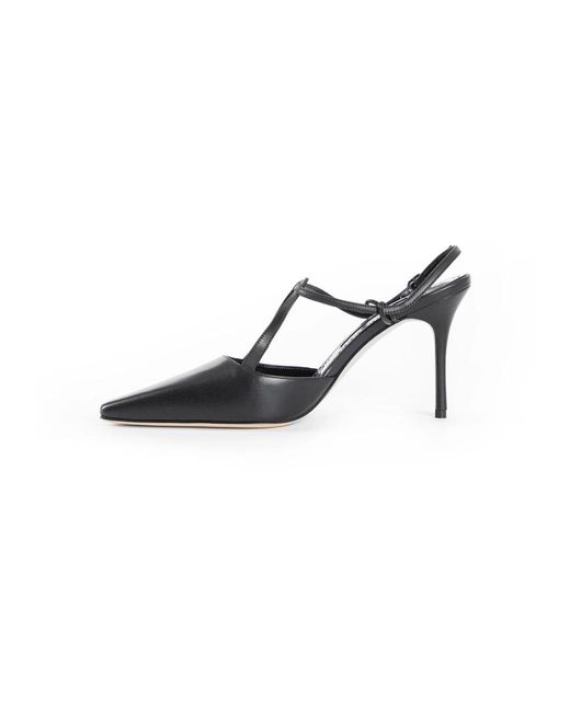 Manolo Blahnik Zwarte Leren Stiletto's Met T-Bar in het Black