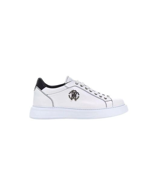 Roberto Cavalli Logo leder sneakers klassischer schnürung in White für Herren