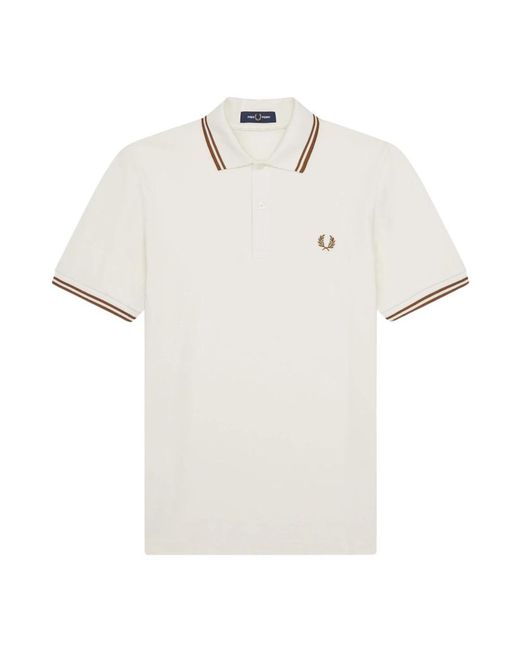 Fred Perry White Reissues Original Twin Tipped Polo Ecru & Dark Caramel for men