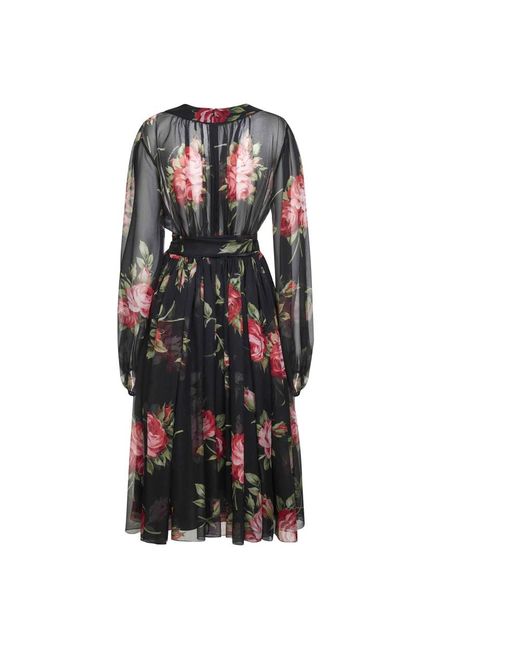 Dolce & Gabbana Kleedjes ,Veelkleurig ,Wikkel Midi Jurk in het Black