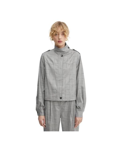 Bruuns Bazaar Jassen ,Grijs ,Polyester Gevlokte Jas Met Hoge Hals in het Gray