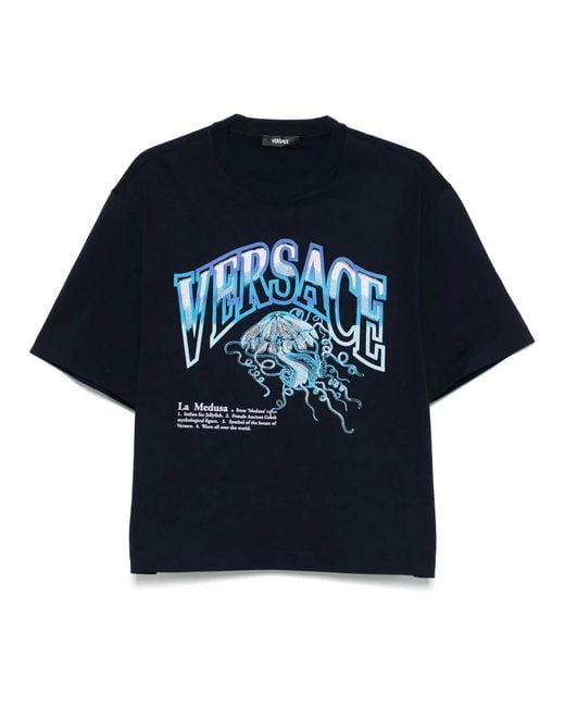 Versace Blaue Varsity Print T-Shirts Und Polos in Blue für Herren