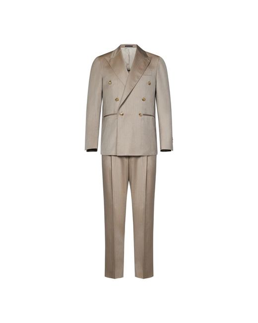 Franzese Collection Kostuums ,Wol Visgraat Double-Breasted Blazer En Broek in het Natural voor heren