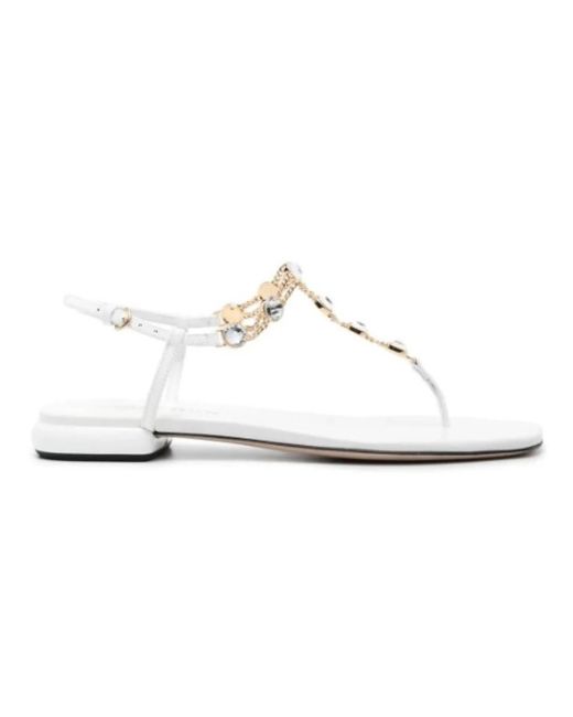 Miu Miu White Weiße ledersandalen mit strass
