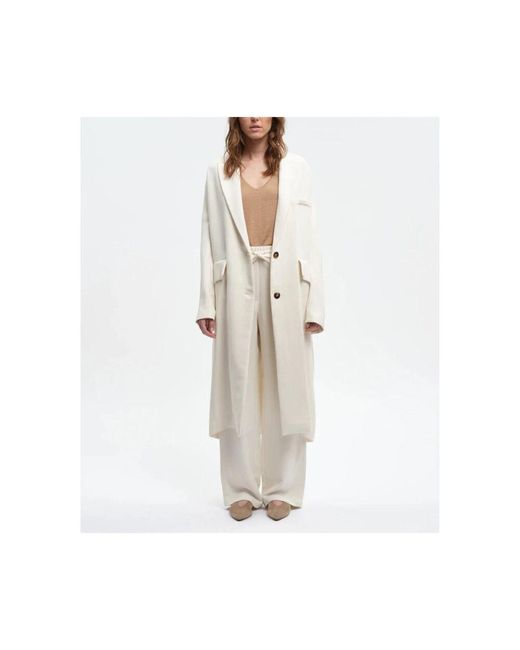 Margaux Lonnberg White Langer Oversize Taillierter Mantel Mit Taschen